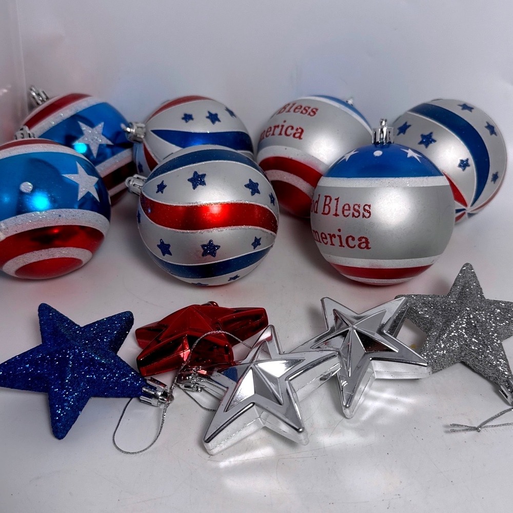 Patriotic Ornaments Unisex OS Red White Blue Excellent Star Spangled Set